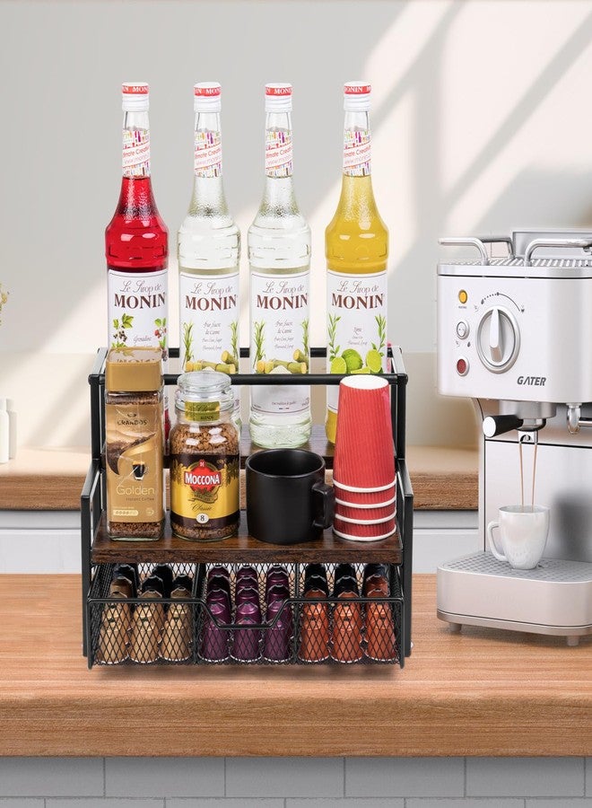 Wetheny Coffee Syrup Organizer for Coffee Bar, 3-Tier Metal Station with K Cup Storage Basket for Countertop, Coffee Pod Organizer Accessories - Image 3